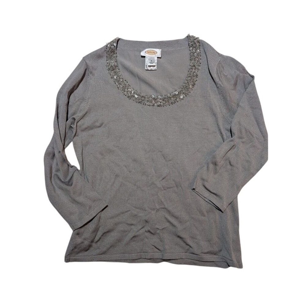 Women's Talbots Silk blend lightweight sequin sweater 3/4 sleeves gray sz Sm‎